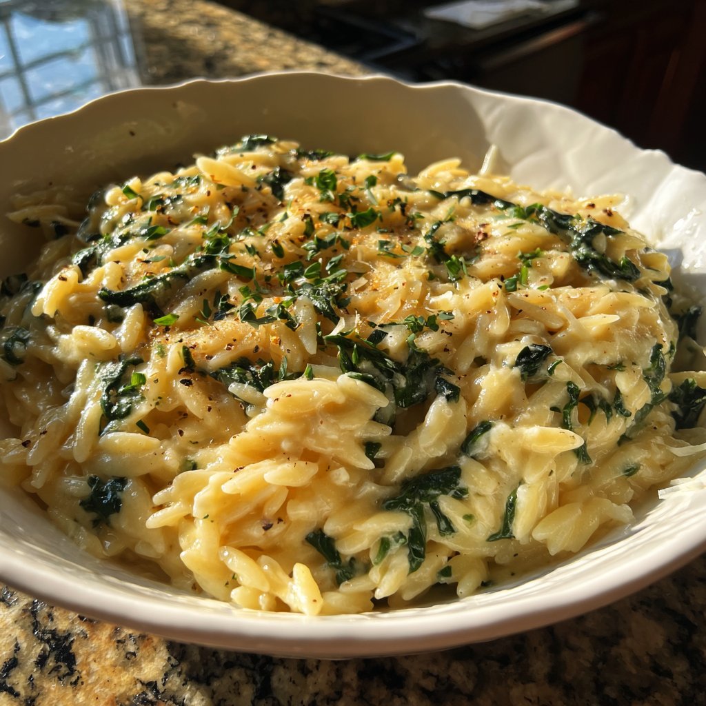 Creamy Spinach Parmesan Orzo