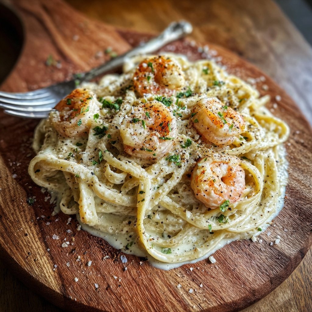 Shrimp Alfredo Pasta With Garlic Cream Sauce