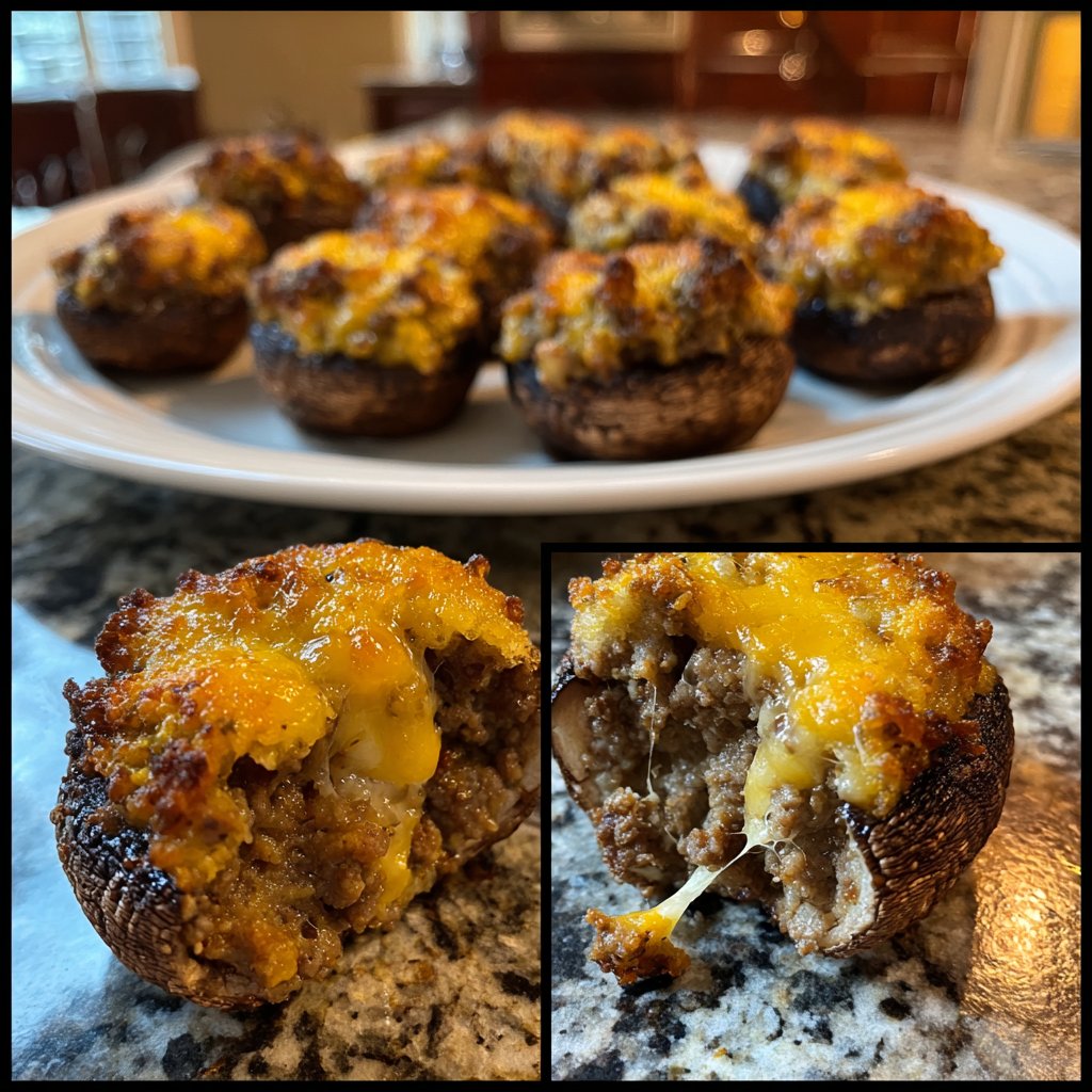 Ground Beef Stuffed Mushrooms