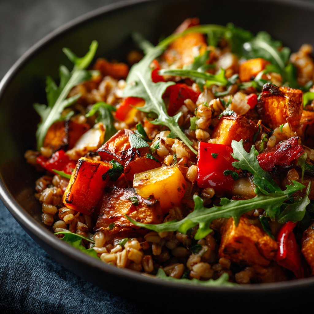 Healthy Lunch Roasted Veggie Farro Bowl
