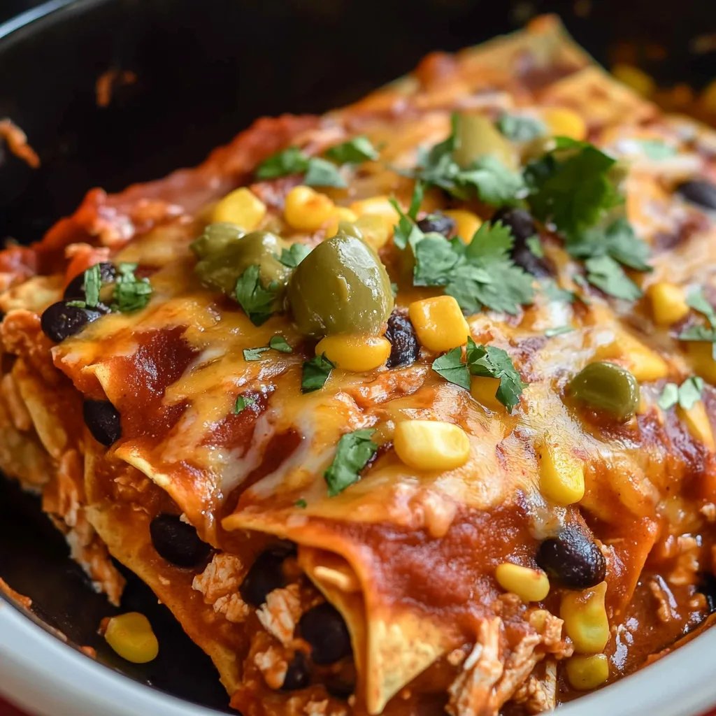 Crockpot Chicken Enchilada Casserole